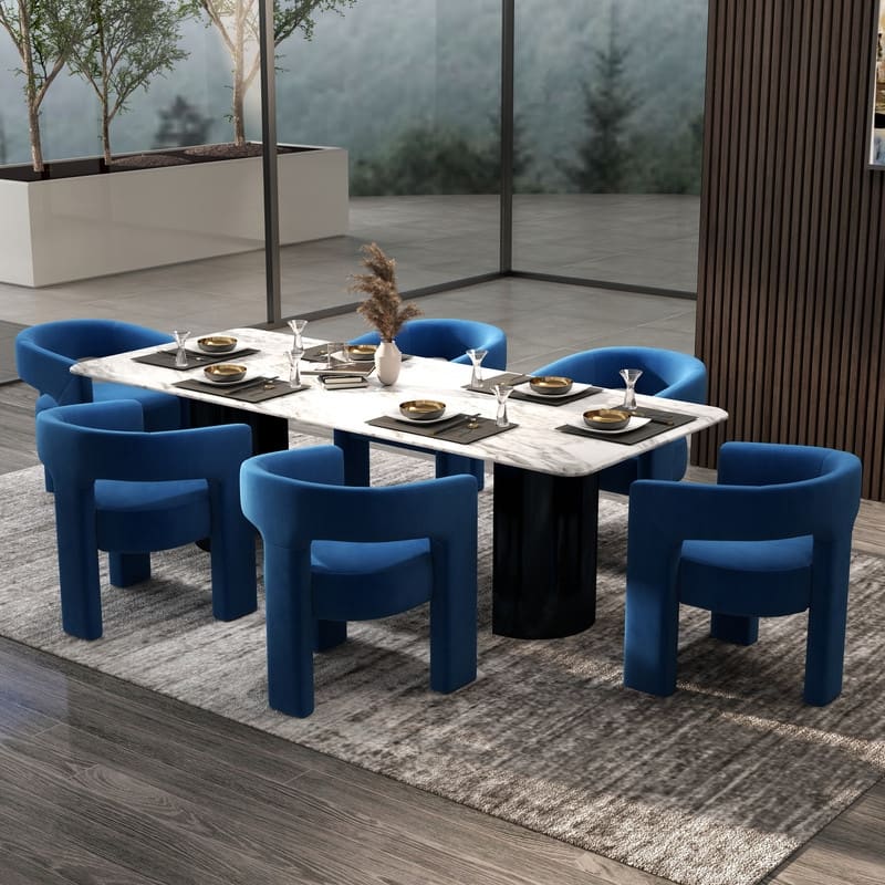 SEYNAR Modern Glam Velvet Upholstered Dining Chair, Open-Back Accent Chair Set of 6