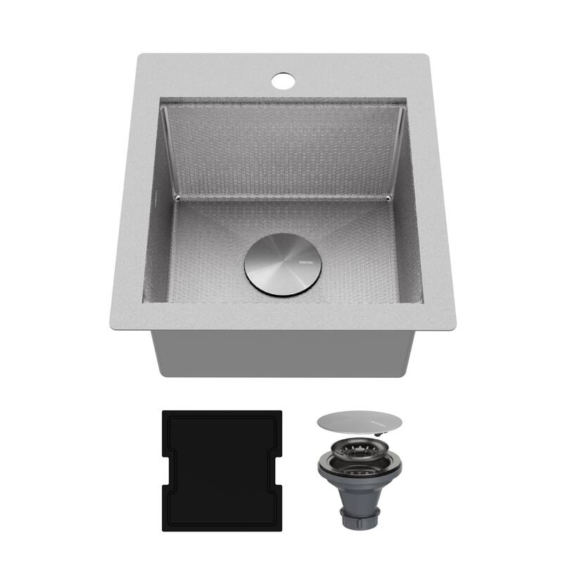 Matrix 17" Top Mount Workstation 16 Gauge Single Bowl Stainless Steel Sink with Accessories - Stainless Steel