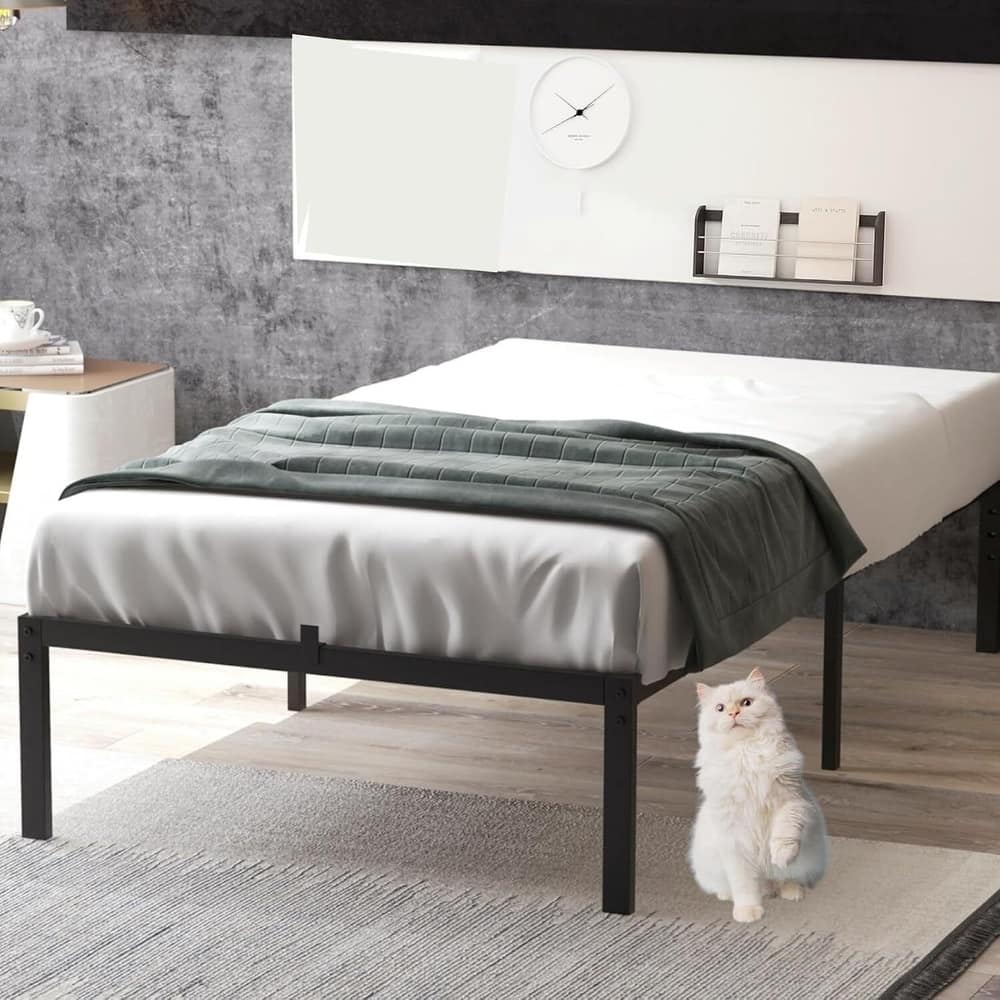 Bed Frame No Box Spring Needed, Heavy Duty Queen Platform Metal Bed Frame with Metal Slats