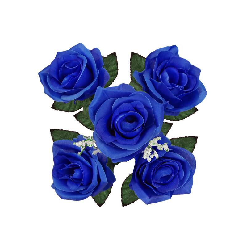 Set of 12 Royal Blue Artificial Open Rose Flower Stem Bush Bouquet 14in - 14" L x 7" W x 7" DP