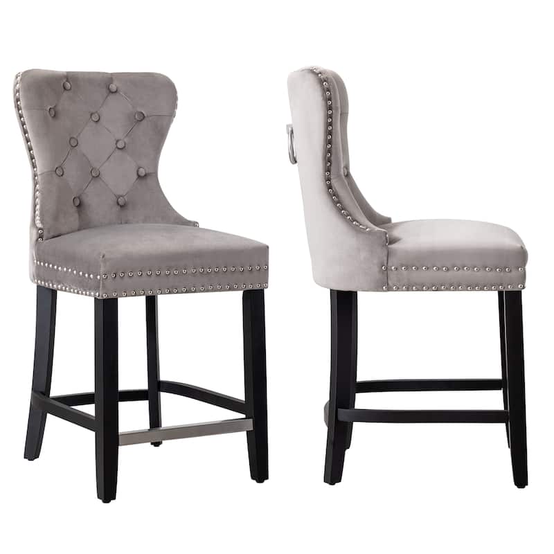 Carter 24" Wingback Tufted Nailhead Counter Stool (Set of 2)