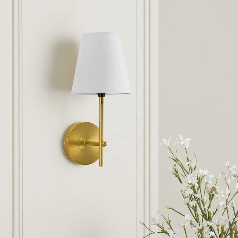 CO-Z 1-Light Plug-In/Hardwired Wall Lamp Bathroom Vanity Light with White Fabric Shade
