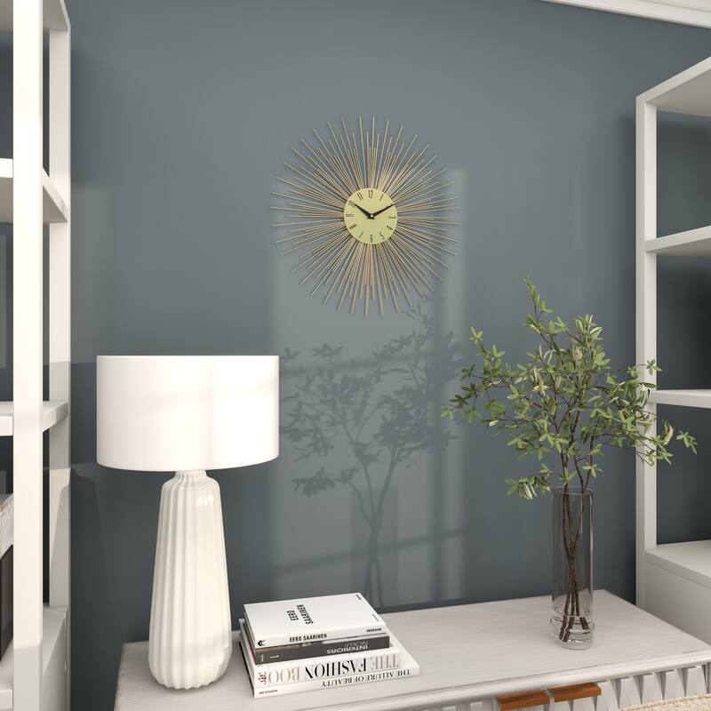 Gold Metal Starburst Decorative Wall Clock with Black Accents