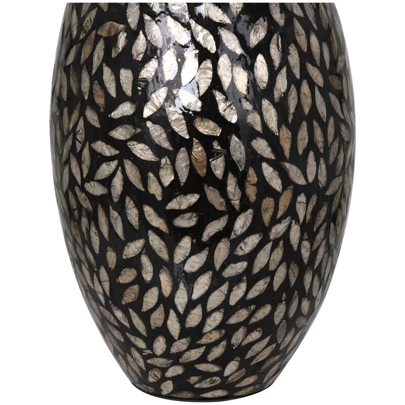 Black Mother of Pearl Shell Handmade Mosaic Floral Inspired Decorative Vase