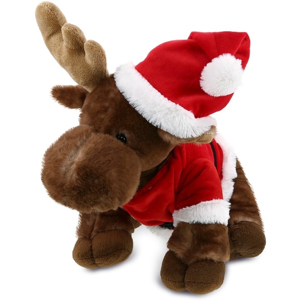 slide 2 of 6, DolliBu Santa Standing Brown Moose Stuffed Animal with Santa Outfit - 13 inches
