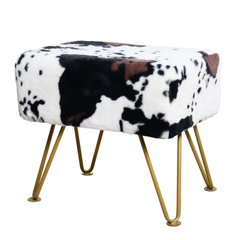 Home Soft Things Cow Flower Type Ottoman Bench with Gold Metal Legs