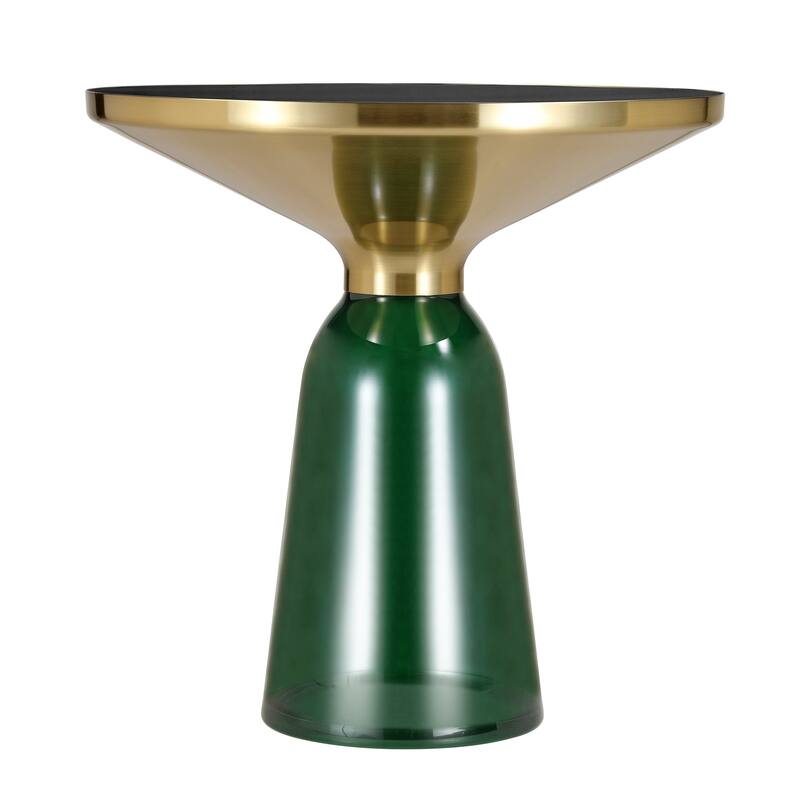 19-Inch Side Table Round Glass/Stone Tabletop End Table with Gold Iron Rim and Glass Base