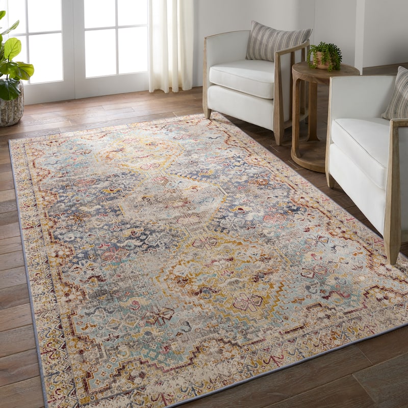 Esquire Indoor/Outdoor Medallion Blue/ Mulitcolor Runner Rug - 3'X8'