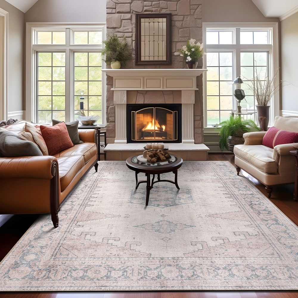 World Rug Gallery Vintage Bohemian Machine Washable Non Slip Area Rug