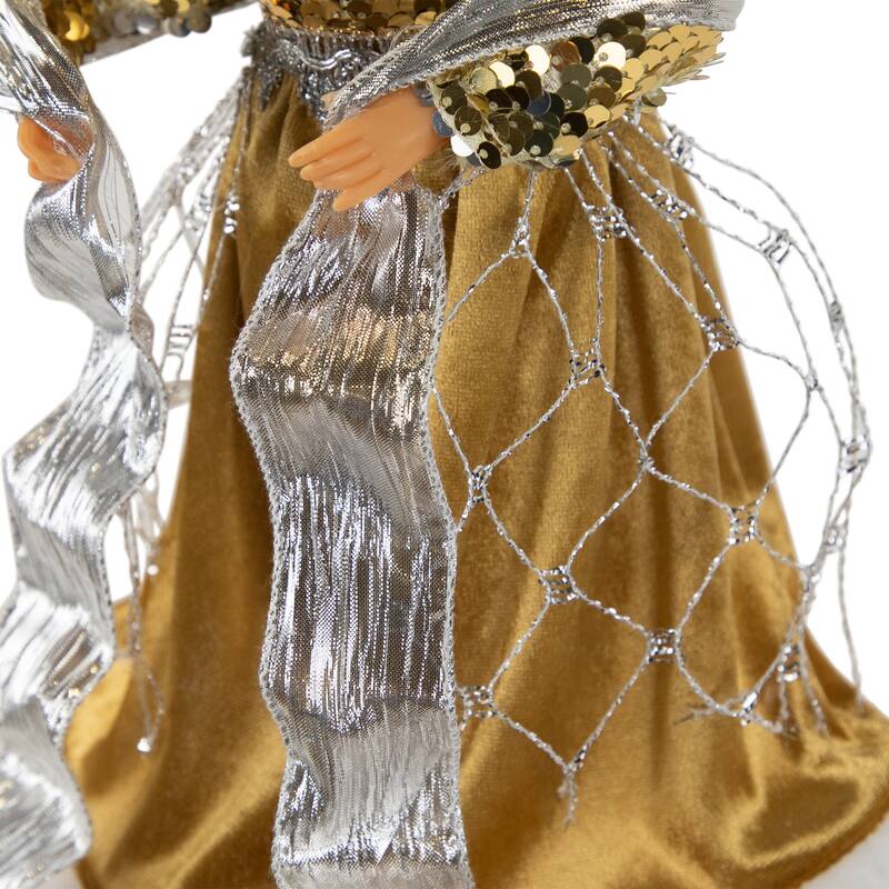 12" Metallic Bronze Silver Sequined Angel Christmas Tree Topper, Unlit