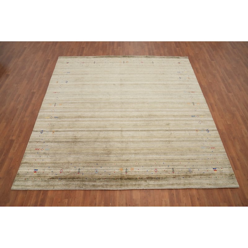 Hand Knotted Oriental Viscose Silk Carpet Tribal Animal Pictorial Multi-Colored Gabbeh Area Rug - 9' 2'' X 9' 0''