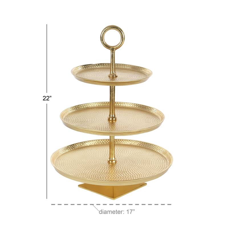 Aluminum Metal 3 Level Tiered Server - Gold - Roche River Decor - 17"W x 17"L x 23"H