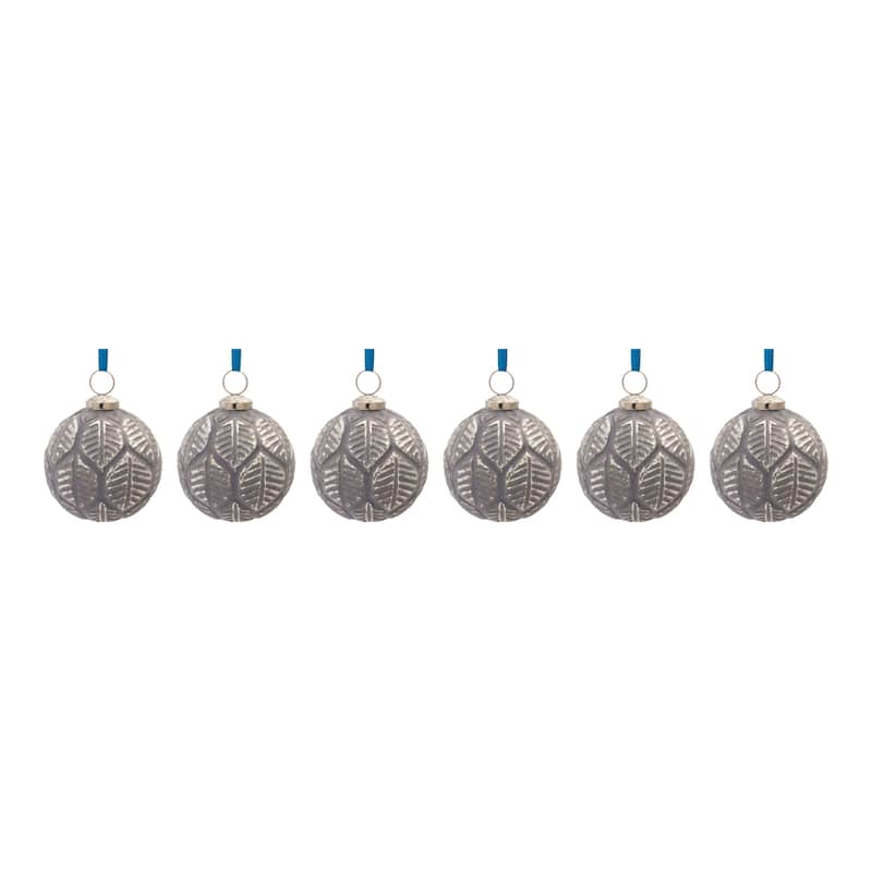 Etched Leaf Glass Ball Ornament (Set of 6)