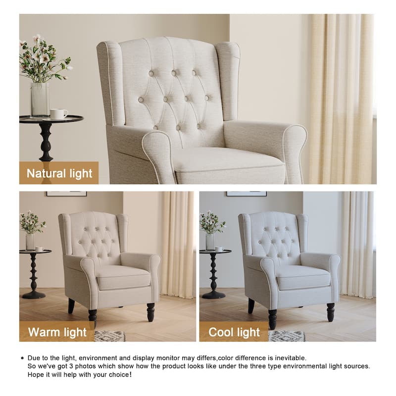 Button-Tufted Accent Chair Wingback Armchair - 38"H