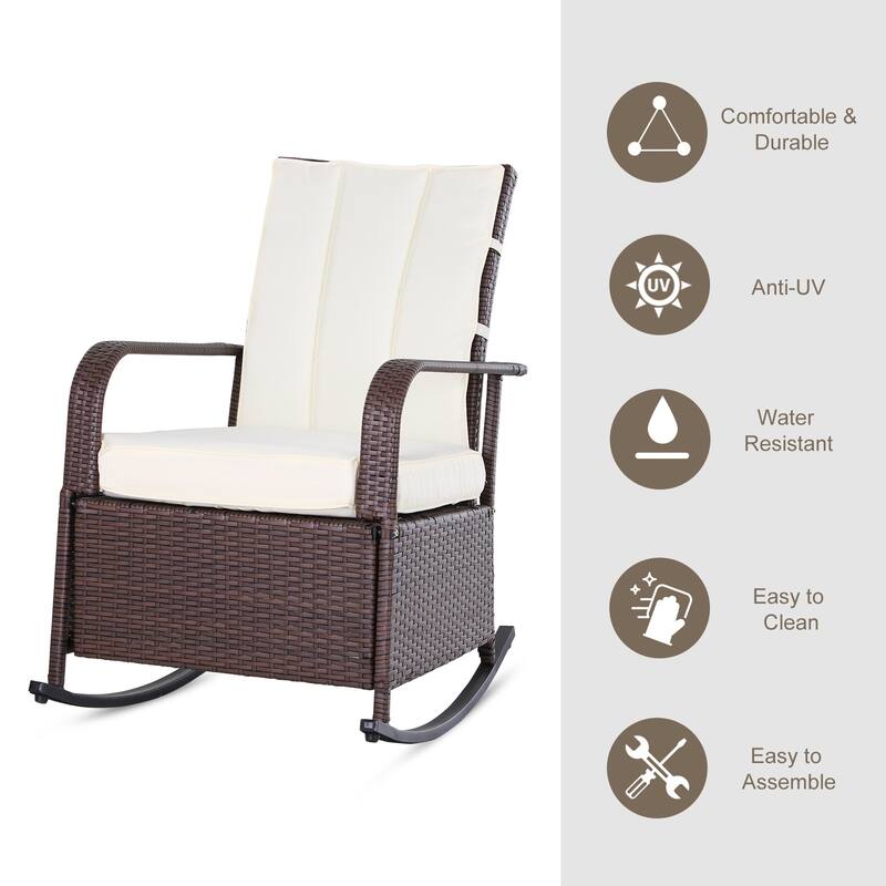 Outsunny Outdoor Wicker Rattan Recliner Rocking Cushioned Chair with Footrest & 135 Degrees of Comfort