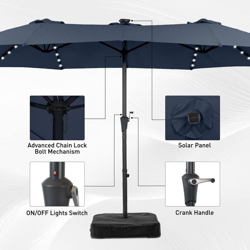 15ft Patio Umbrella Outdoor Market Umbrella with Base and LED Lights