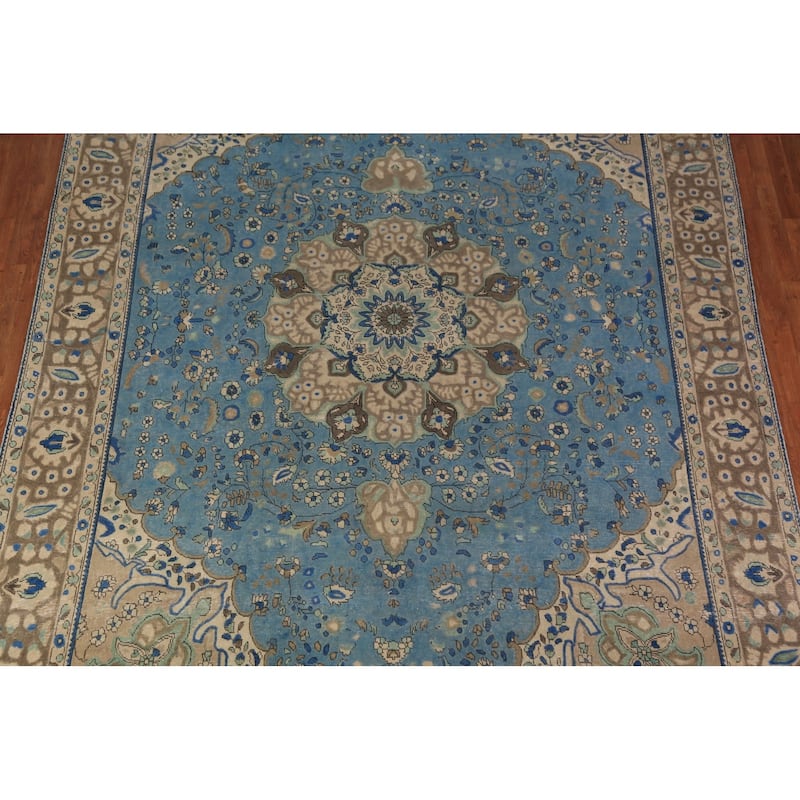 Blue Floral Tabriz Persian Area Rug Oriental Hand-Knotted Wool Carpet - 9'8"x 13'0"