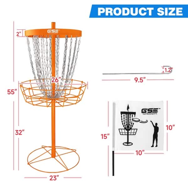 dimension image slide 3 of 4, GSE™ Professional Portable 24-Chain Disc Golf Targets Basket, PRO Disc Golf Practice Goal Baskets