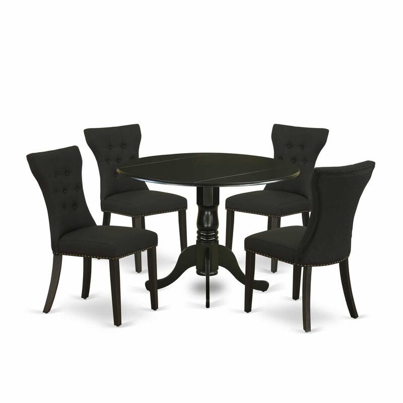 HomeStock 5-Piece Round Black Finish Solid Wood Top Dining Table with 4 Parson Chair with Lattice Back