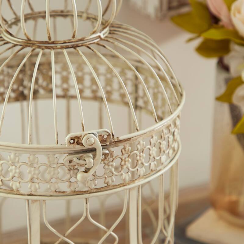 Cream Metal Hinged Top Birdcage with Latch Lock Closure and Hanging Hook (Set of 2)