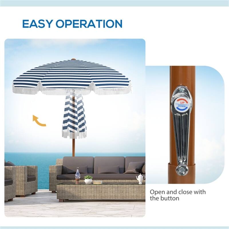 7ft Outdoor Wind-Resistant Umbrella with Adjustable Tilt and Glass Fiber Ribs Button Open