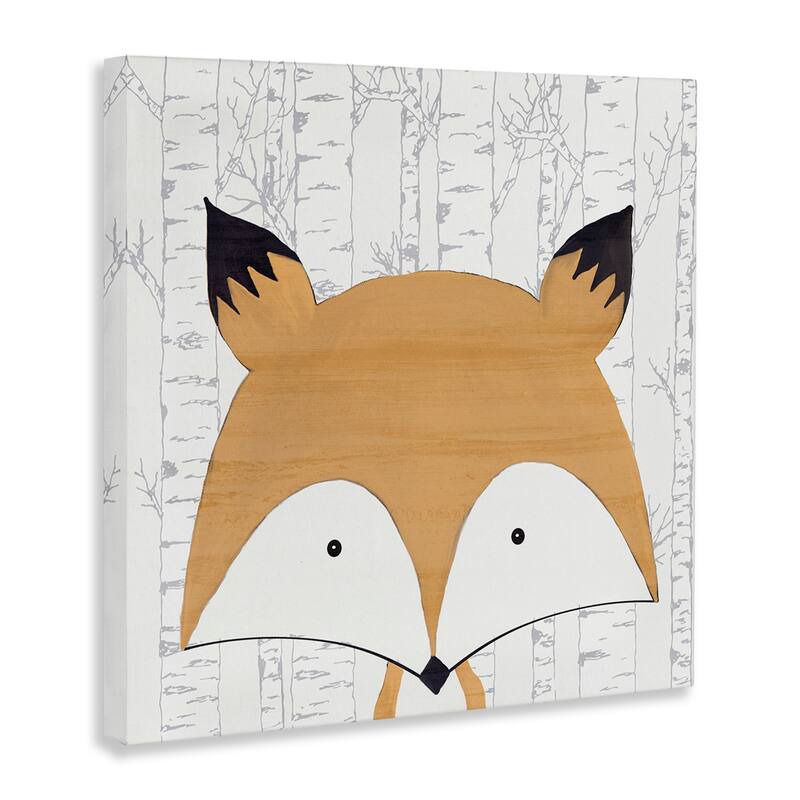 Stupell Whimsical Fox on Birch Canvas Wall Art Design By Kim Allen