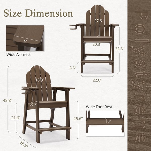 dimension image slide 4 of 5, Tall Adirondack Chairs Set of 2 with handrails and connecting plates - 28.3"L x 22.6"W x 48.8"H