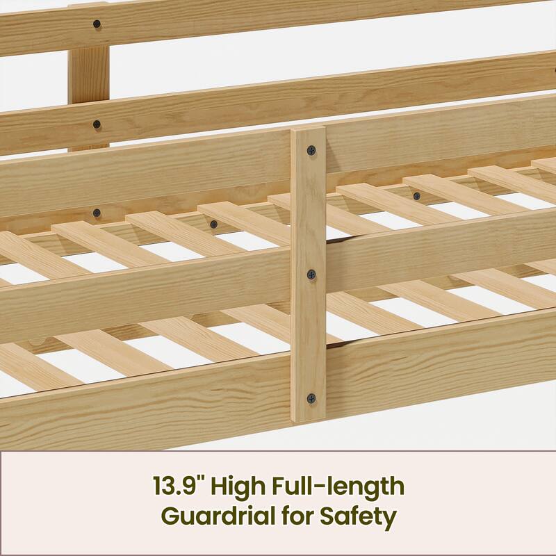 Kids Low Twin Size Loft Bed Convertible to Bunk Bed with LED Strip Lighting, Wooden Twin Over Twin Size Bunk Bed Frame