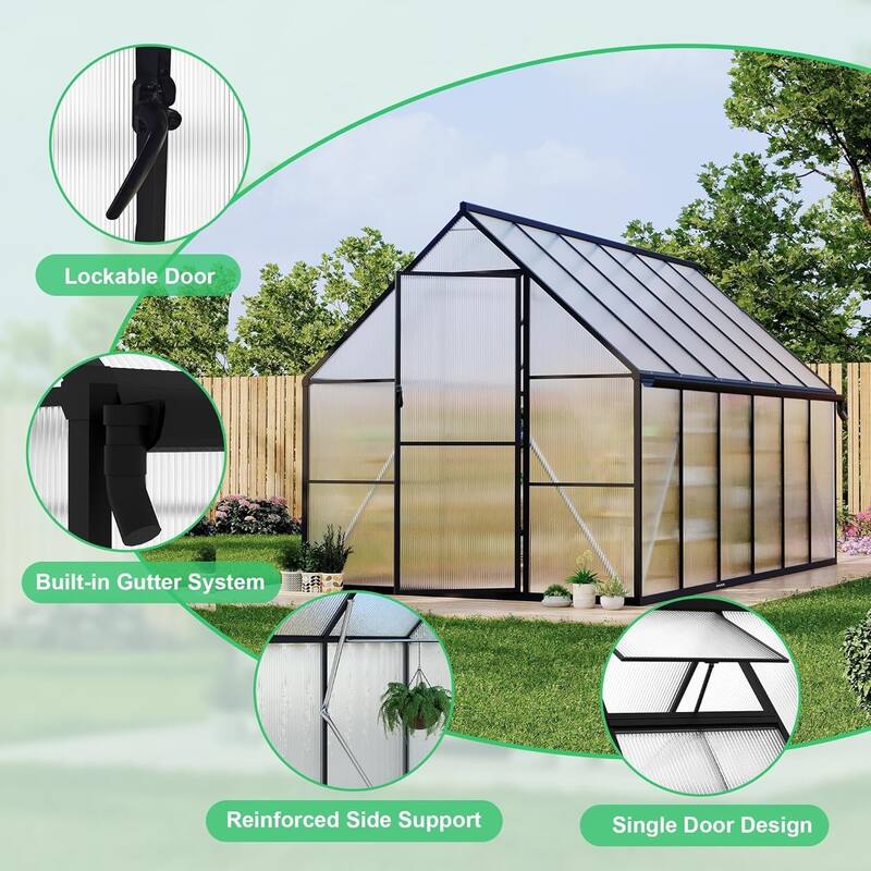 8x12 ft Outdoor Greenhouse for Backyard Ideal Greenhouse Kit for Garden or Yard, Black. - 8*12FT
