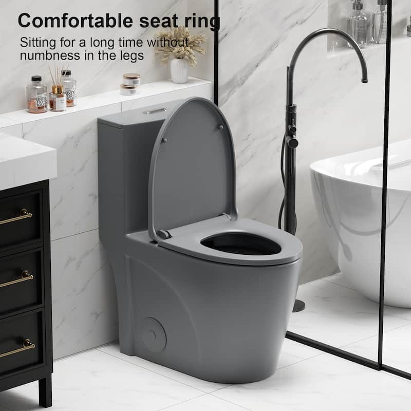 1.1/1.6 GPF Tornado Flush One-Piece Toilet,Siphonic S-trap 12",Elongated Bowl with Soft Close Seat,Chair Seat ADA Height 17"
