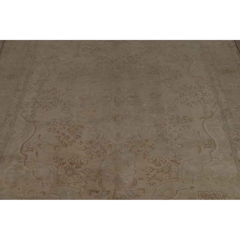 Tabriz Persian Vintage Area Medallion Beige Wool Carpet - 8'4" x 11'1"