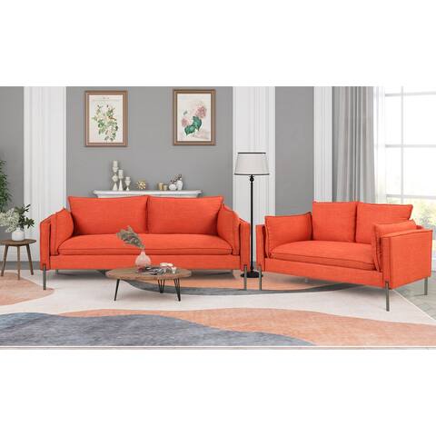Soft Linen Fabric 2+3 Seat Sectional Sofa Set Home Living Room Removable Back Loveseat with 2 Bolster Pillows&2 USB Ports