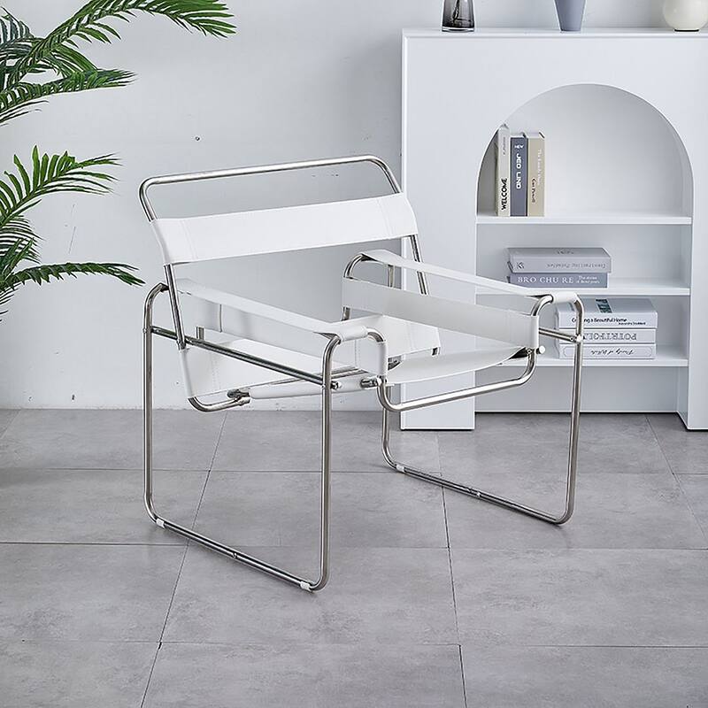 Mid-Century Modern Saddle Leather Accent Chair with Steel Legs