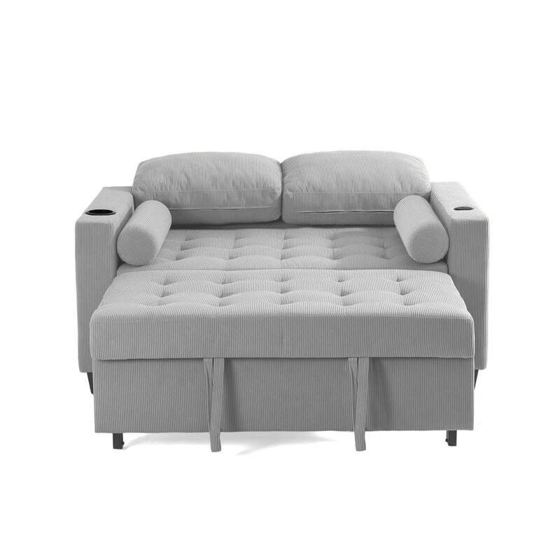 Corduroy Convertible Loveseat Sofa Bed Recliner with Cup Holder, USB Ports & Storage