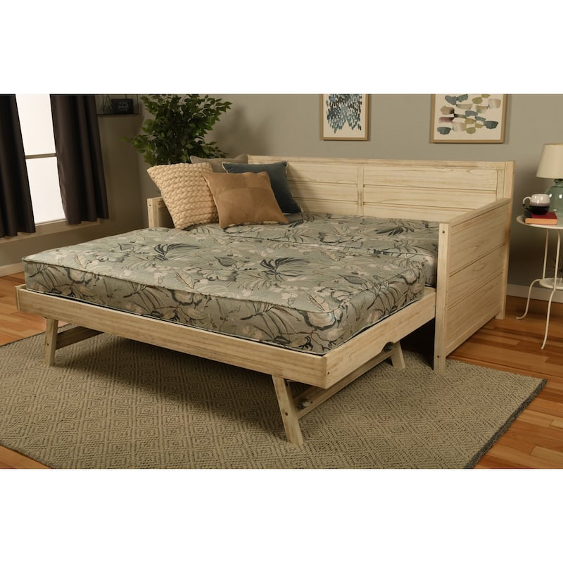 Somette Marisa Daybed with Pop Up Trundle in Weathered White with Mattresses - Takara Rain