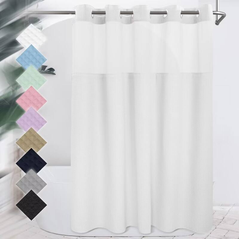 Cotton Blend Honeycomb Waffle Weave Shower Curtain with Snap-in Liner