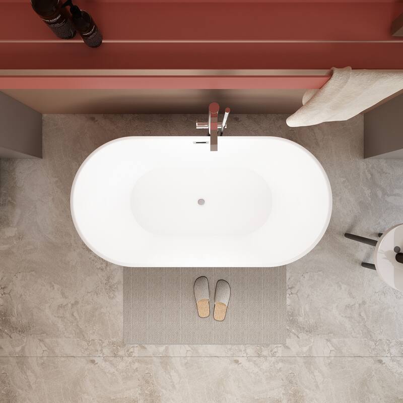 CB HOME 54"/59"/67" Acrylic Freestanding Bathtub, Deep Soaking Spa Bathtubs with Solid Surface