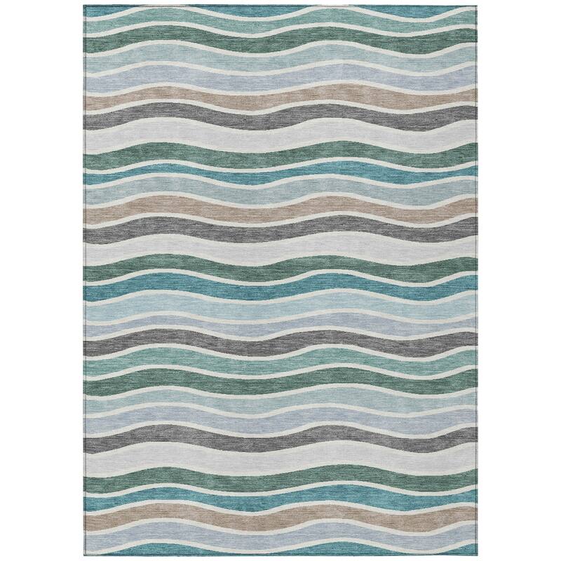Machine Washable Indoor/ Outdoor Contemporary Stripe Chantille Rug