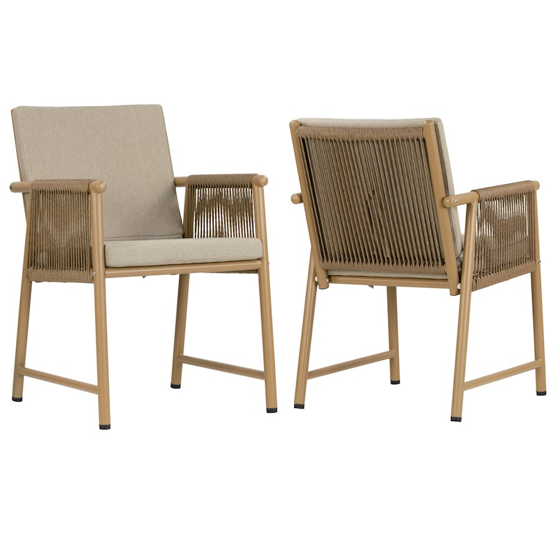 Set of 2 Bianca Brown Outdoor Dining Chair with Hand-Woven Rattan Arms