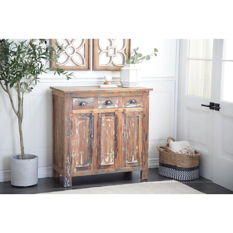 Wood Handmade 3 Door and 3 Drawer Cabinet - Brown - Roche River Decor - 18"Wx36"Lx36"H