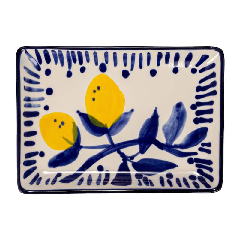 Stoneware Plate with 4 Lemon Designs - 6.0"L x 4.4"W x 0.8"H