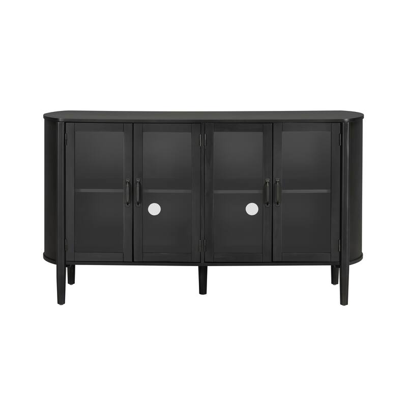 Roomfitters Large 4-Door Sideboard Storage Cabinet with Glass Accents - Black