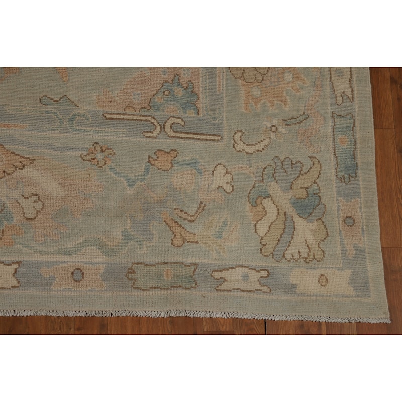 Vegetable Dye Blue Oushak Turkish Area Rug Handmade Wool Carpet - 7'10"x 9'11"