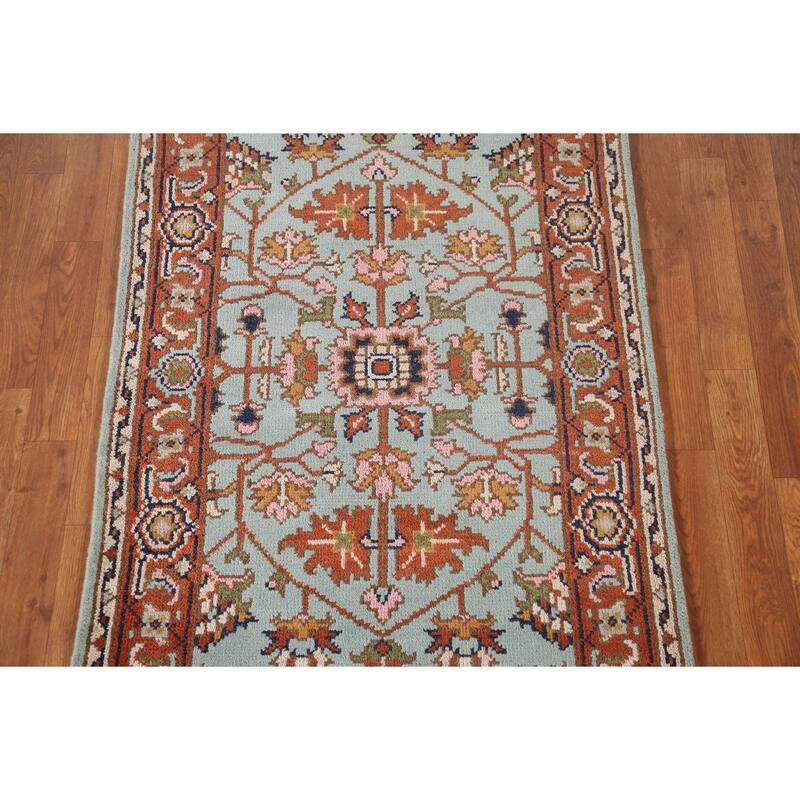 Light Blue Floral Oushak Oriental Accent Rug Handmade Wool Carpet - 3'0"x 4'11"