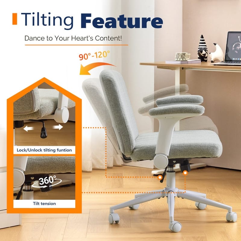 Chenille Swivel Chair With Adjustable Flip-Up Arms For Cross-Legged