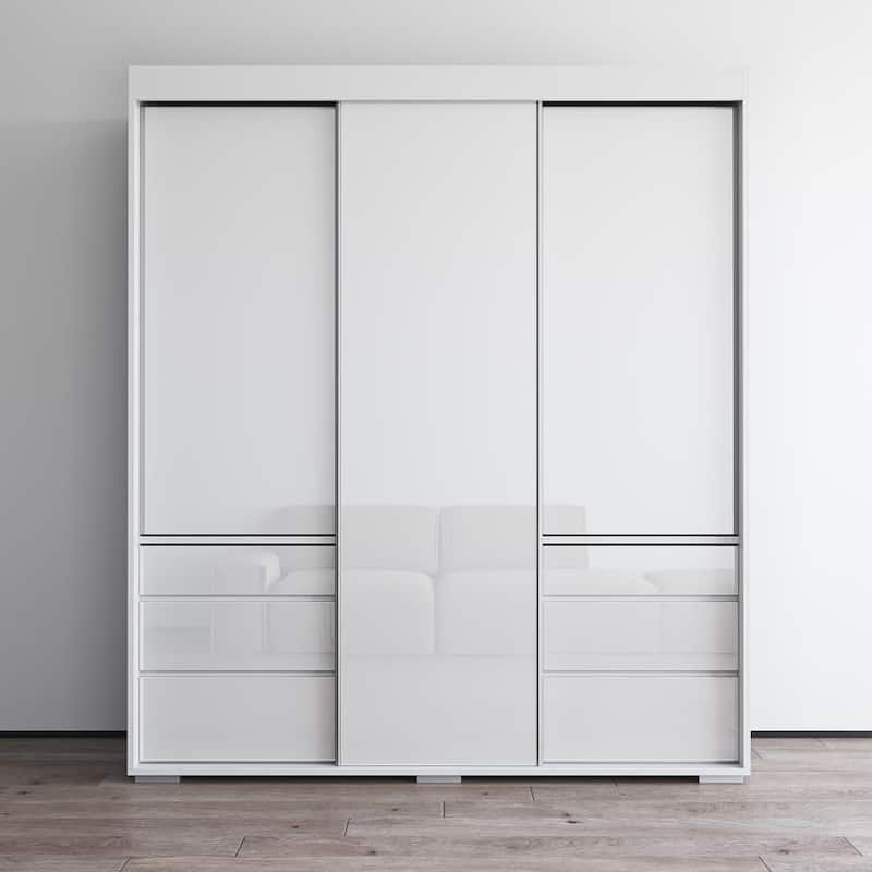 Monaco 3-door Modern 71-inch Glass Front Wardrobe - White
