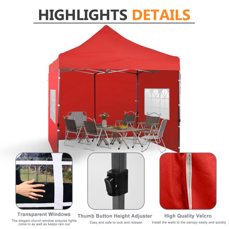 Aoodor 10' x 10' Pop Up Canopy with Church Windows Sidewalls - 10x10ft