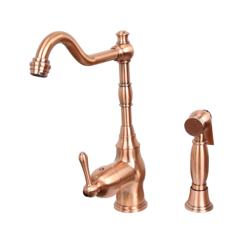One-Handle Copper Widespread Kitchen Faucet with Side Sprayer