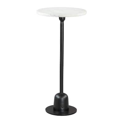 Modern Round Marble Top End Table 25" Tall with Black Aluminum Pedestal Base for Bedroom - 25.2”H x 12”L x 12”W