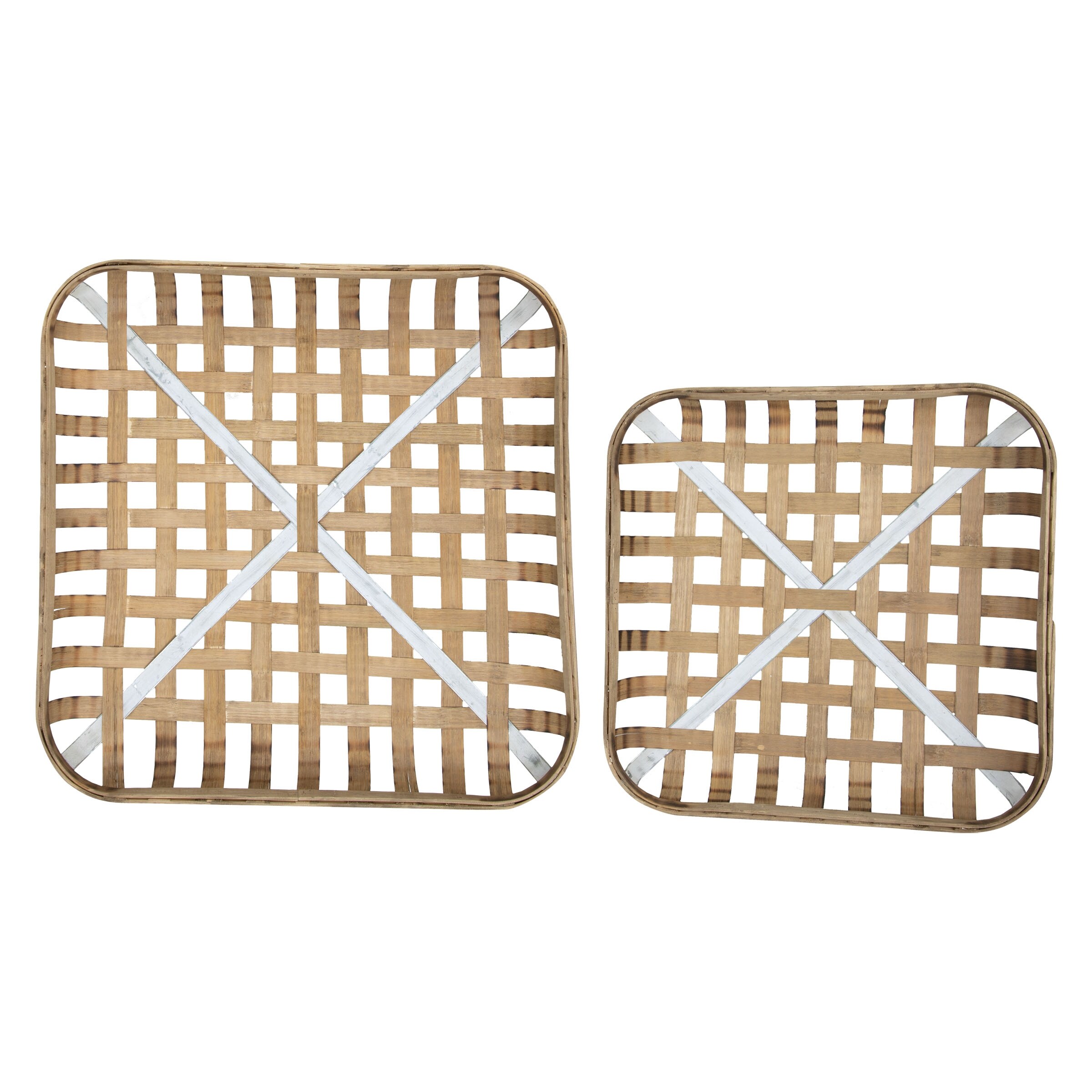 large white tobacco basket Foreside Home & Garden Set of 2 Natural Wood & White Metal Tobacco Baskets  - Bed Bath & Beyond